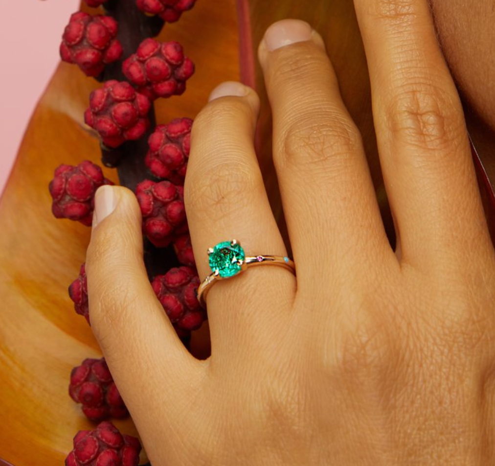 Kinship Ring with Emerald Solitaire by Scosha