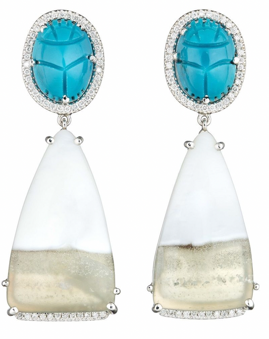 Maligano Jasper Earrings with Turquoise Scarabs and White Diamonds by GuitaM