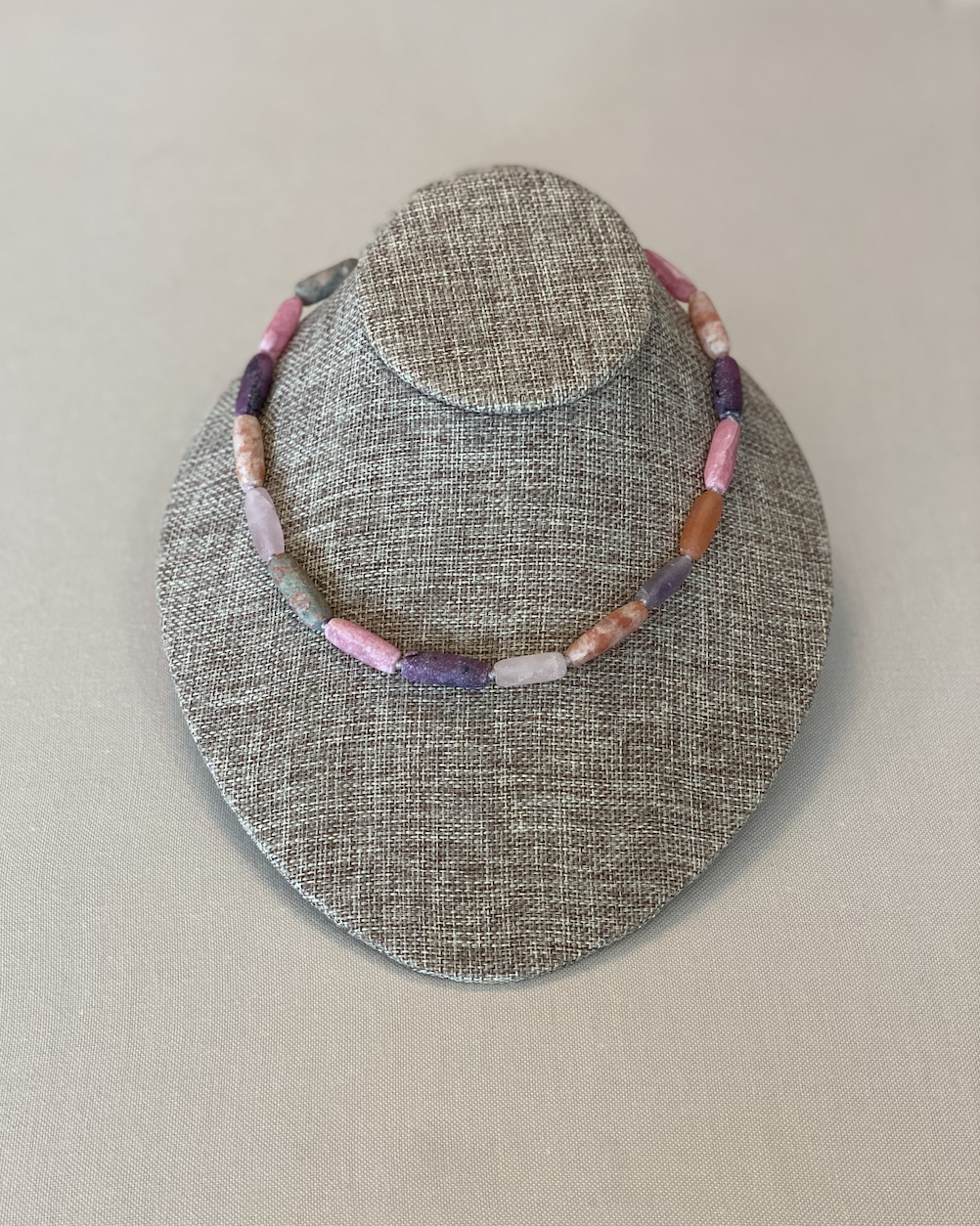 Hand brushed gemstone beaded necklace