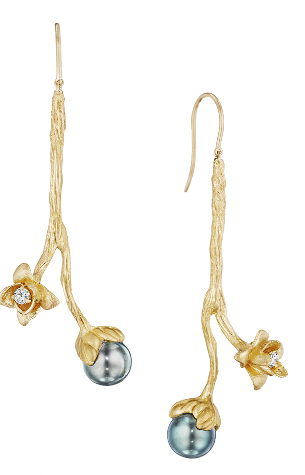 Flower Bud and Pearl Earrings by Susan Gordon