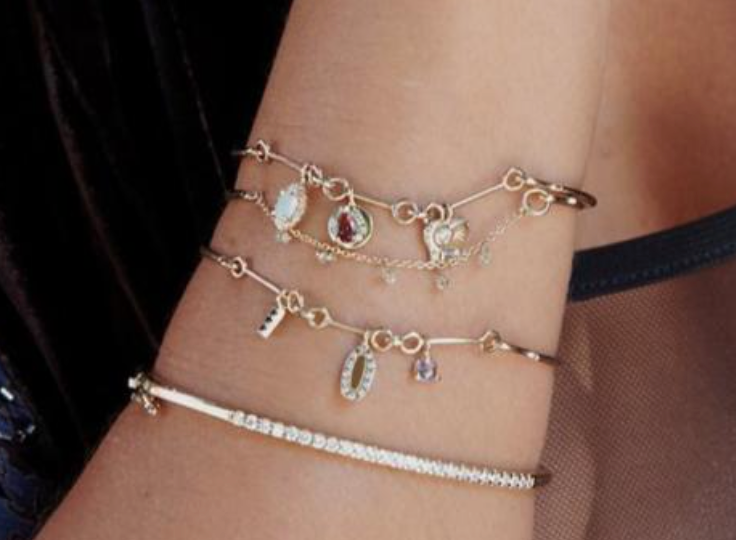 Diamond Bead Chain Bangle Bracelet