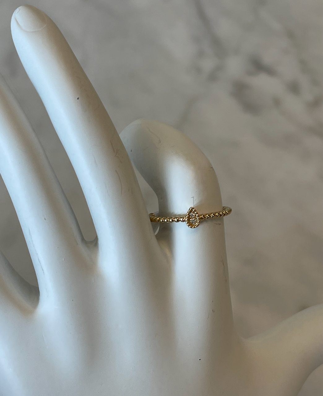 Yellow Gold Ball Band Ring Pear Center