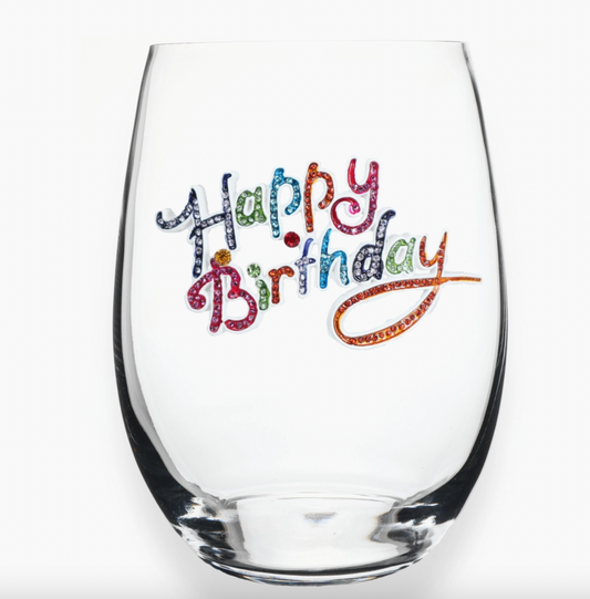 The Queens' Jewels® - Happy Birthday Jeweled Stemless Wine Glass