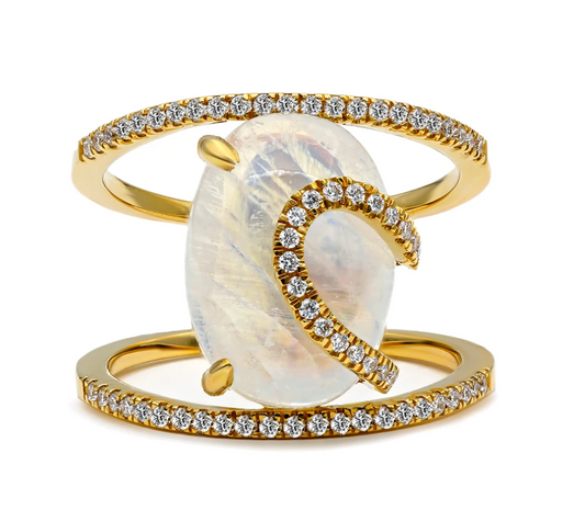 Onda Diamond and Moonstone Ring