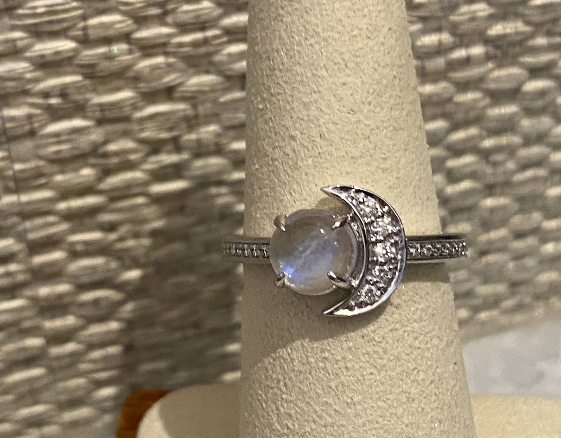 Moon Stone Diamond Moon Ring