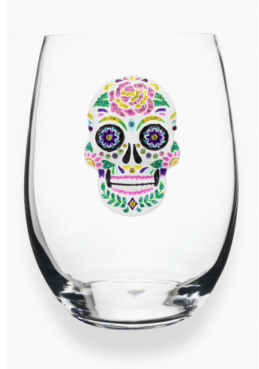 Sugar Skull Stemless Wine Glass