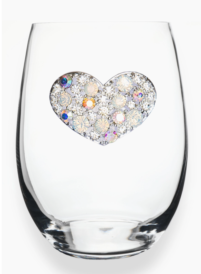 Multi Stone Heart Jeweled Stemless Wine Glass