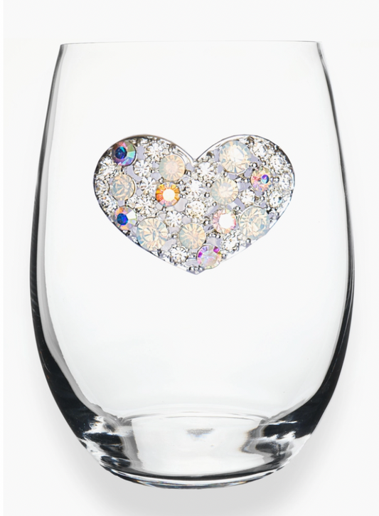 Multi Stone Heart Jeweled Stemless Wine Glass