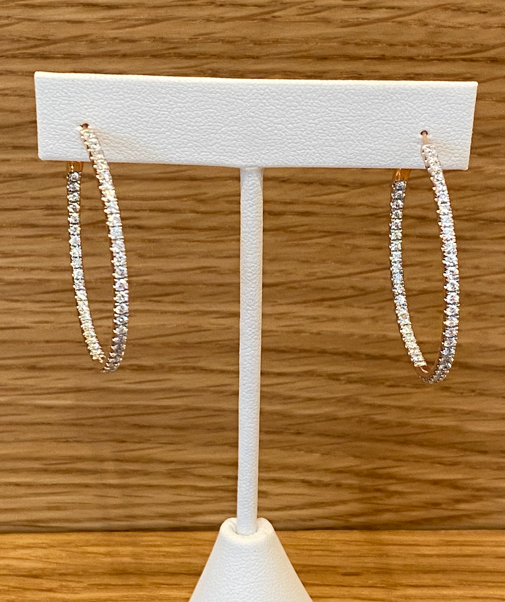 14k Pink Gold Diamond Hoop Earrings