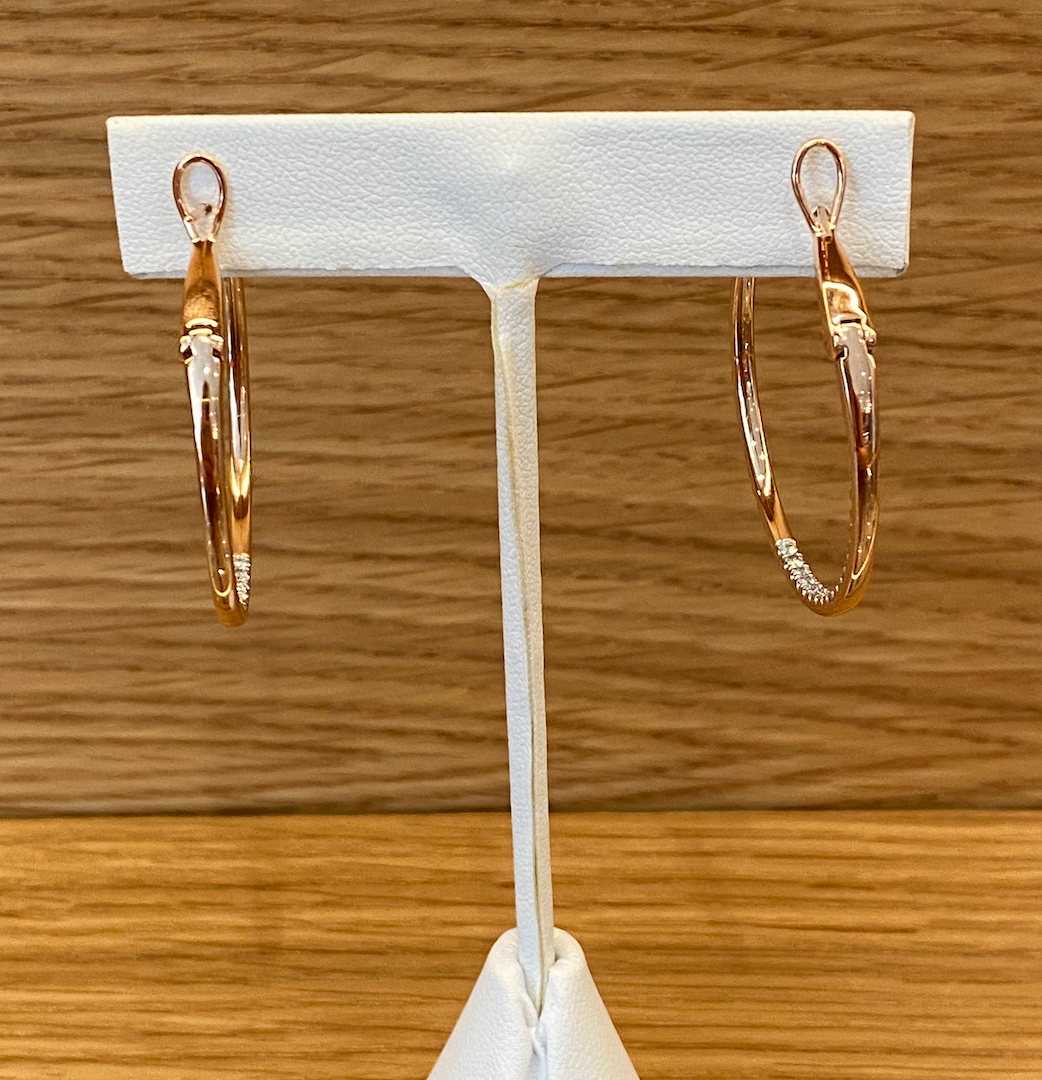 14k Pink Gold Diamond Hoop Earrings