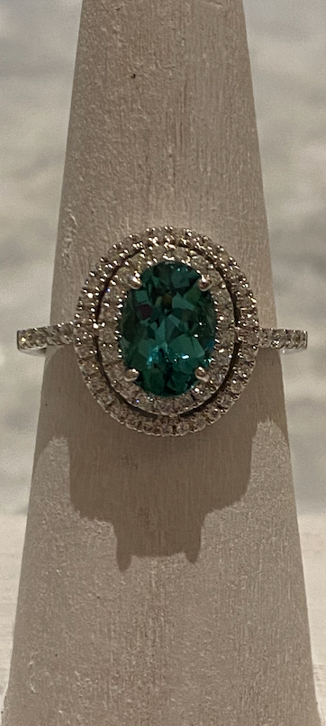 Green Tourmaline and Diamond Ring 14k White Gold