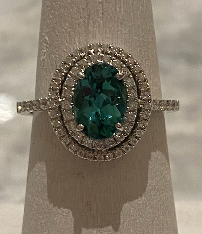 Green Tourmaline and Diamond Ring 14k White Gold