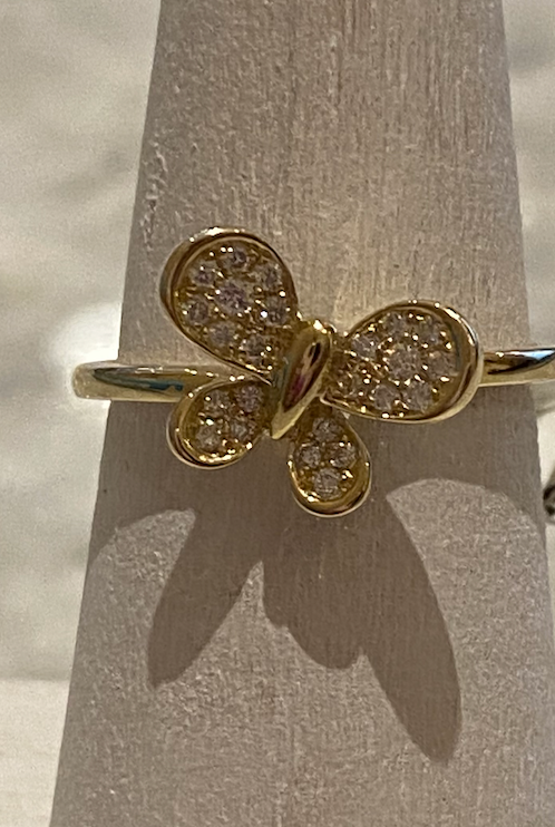 14k Yellow gold and diamond butterfly ring