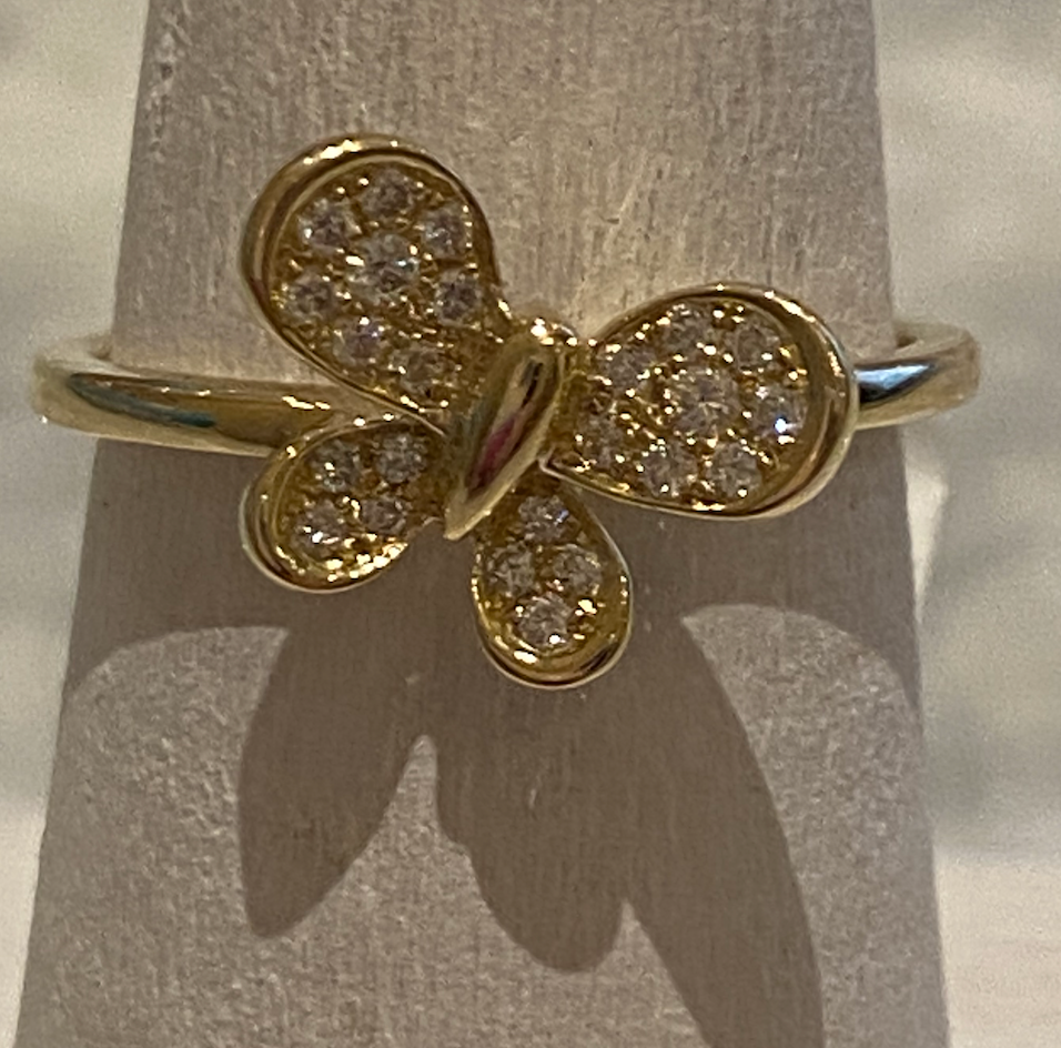 14k Yellow gold and diamond butterfly ring