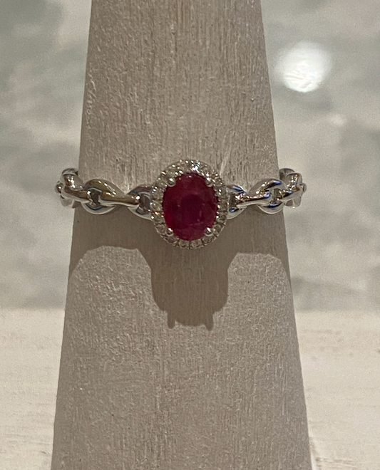 14k White Gold Ruby and Diamond Ring