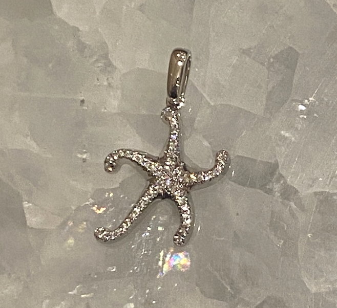 14k White Gold and Diamond Starfish Pendant