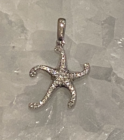 14k White Gold and Diamond Starfish Pendant