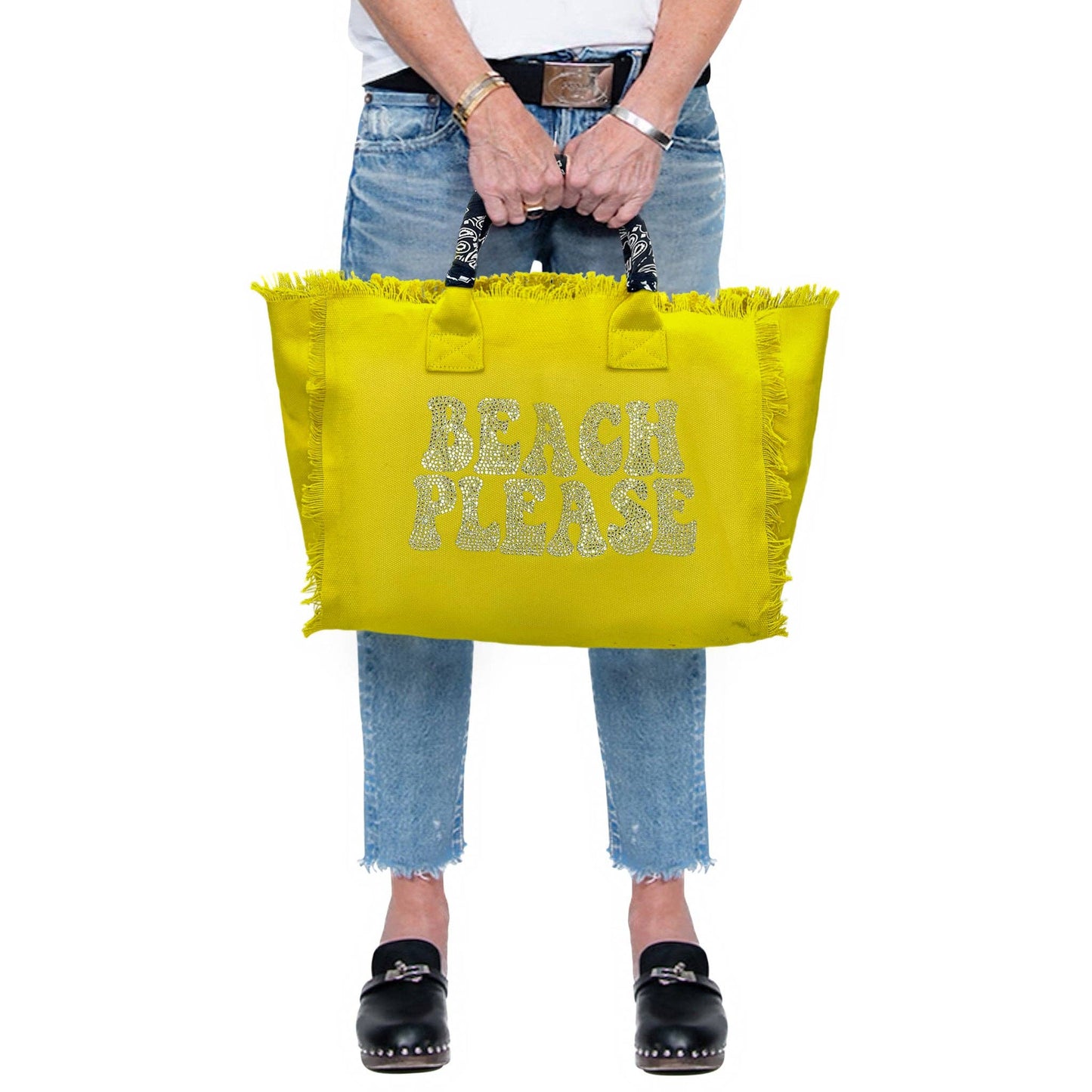 Beach Please Fringe Yellow Canvas Tote Bag