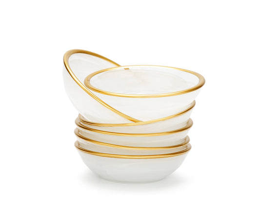 Alabaster White Dip Bowls with Gold Rim- 3.75"D