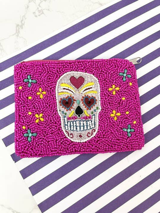 Sugar Skull Beaded Zip Pouches