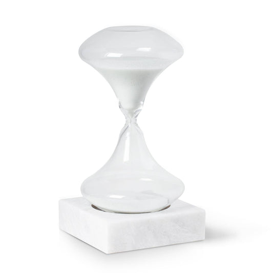 Luna Art Deco Hourglass on White Marble Base - White