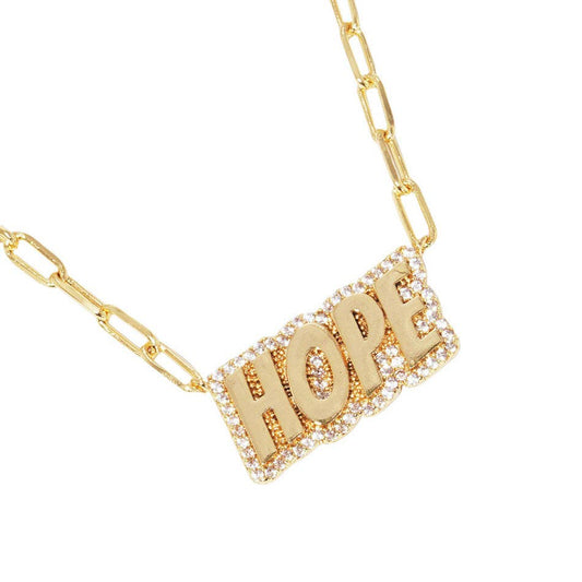 Gold Dipped Hope Message Pendant Necklace