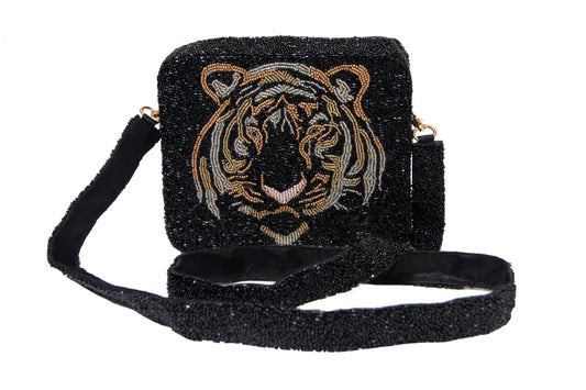 Hand Beaded Tiger Purse - Black