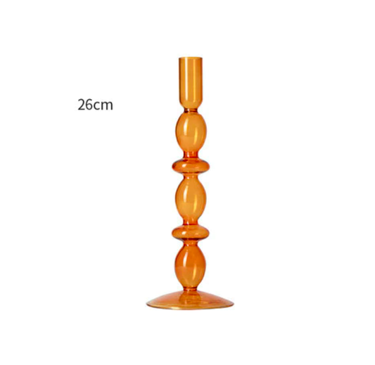 26cm Two Rings Glass Candlestick Holder