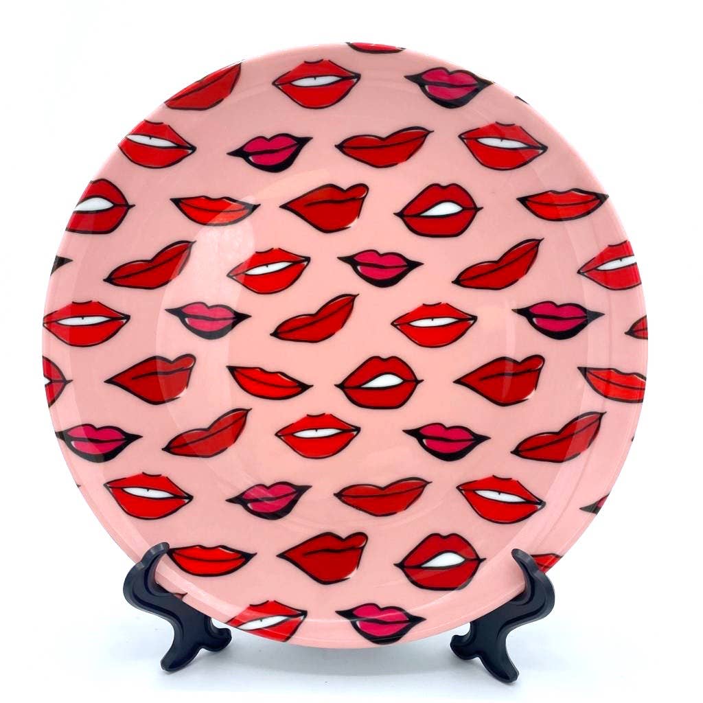 8 Inch Plate, Red & Pink Lippy Pattern in Pink by Broomhall