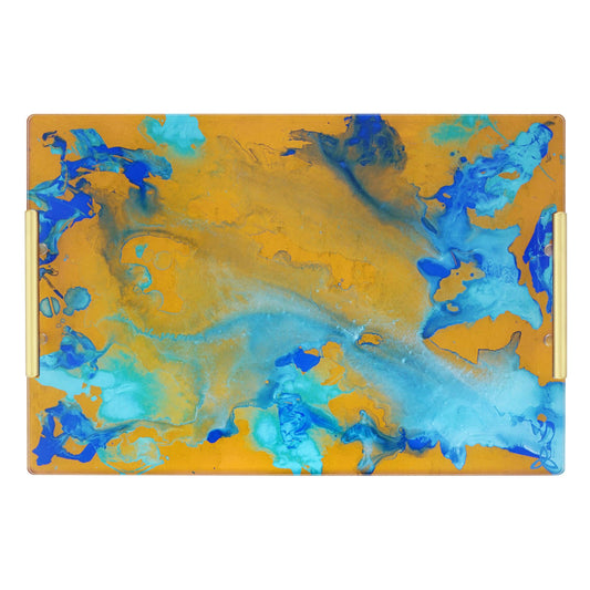 Server Giclée Tray - Gold Blue