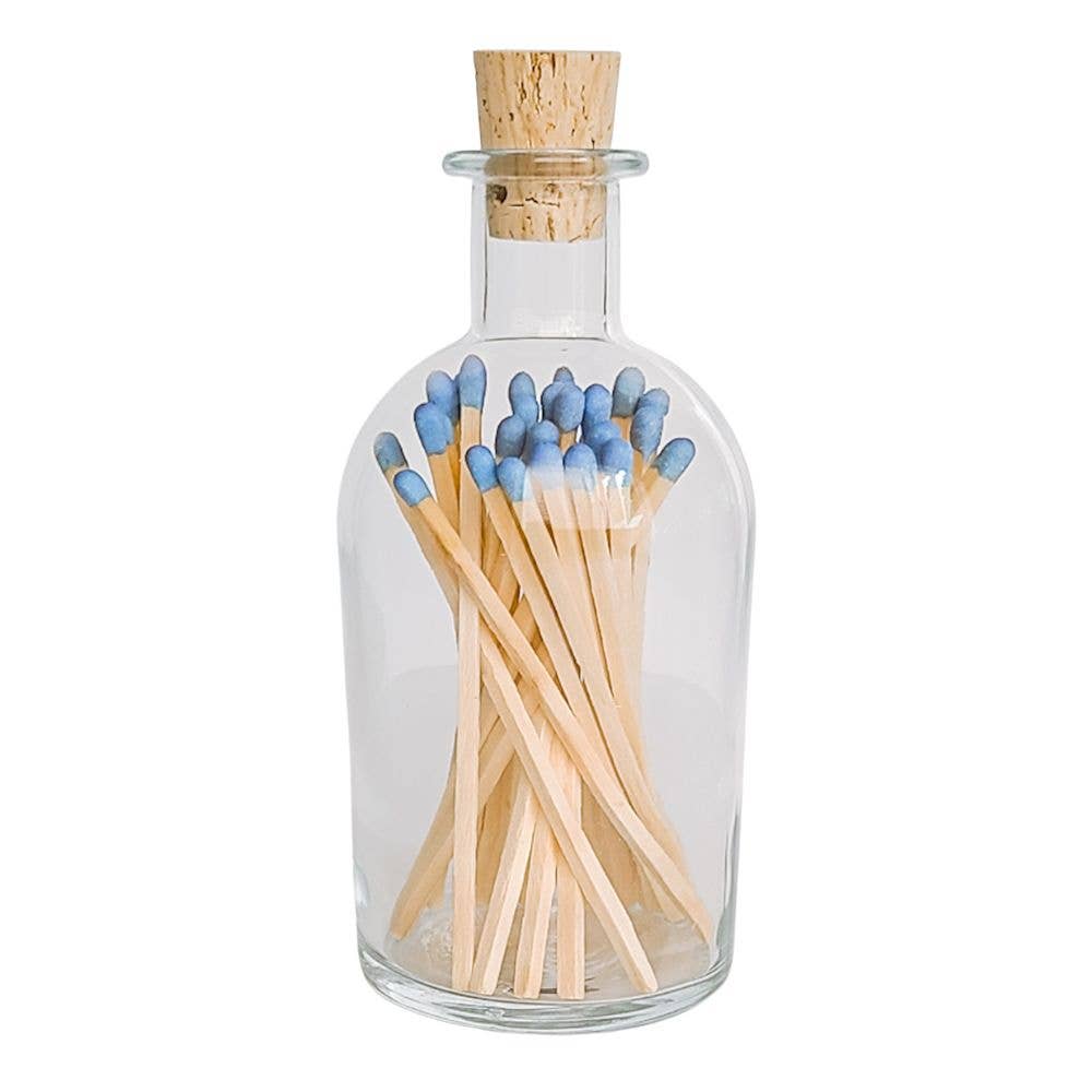 Cornflower Blue Long Matches in Corked Apothecary Jar