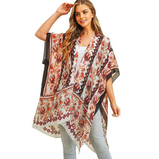 Flower Patterned Cover Up Kimono Poncho