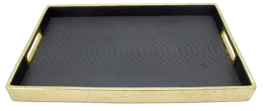 Gold Tray with Black Faux Snakeskin