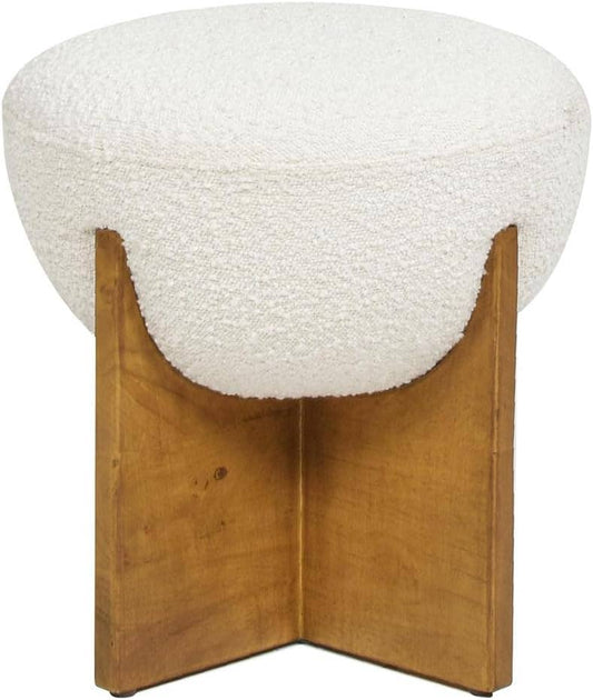 Bali 18.5" Round Upholstered Ottoman with Natural Wood Base