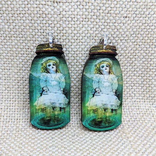 Creepy Doll in Jar Earrings