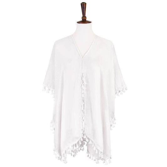 Tassel Trimmed Solid Cover Up Kimono