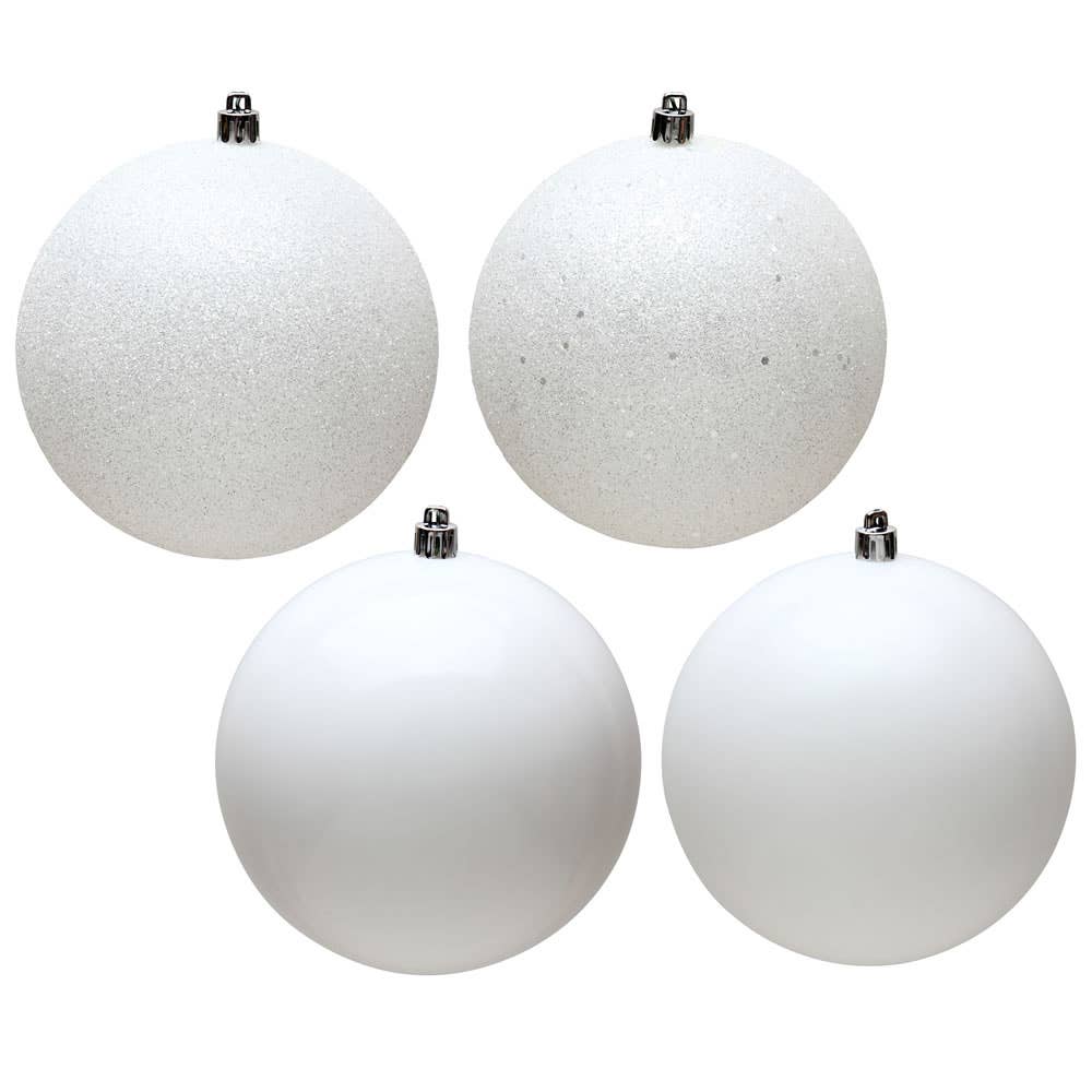 Vickerman 4" White 4-Finish Ball Orn Assort, 12 per Box