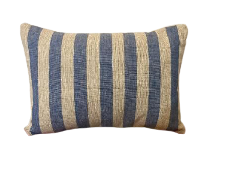 Stripes/073-842 Slate Blue and Natural Stripe Linen Pillow