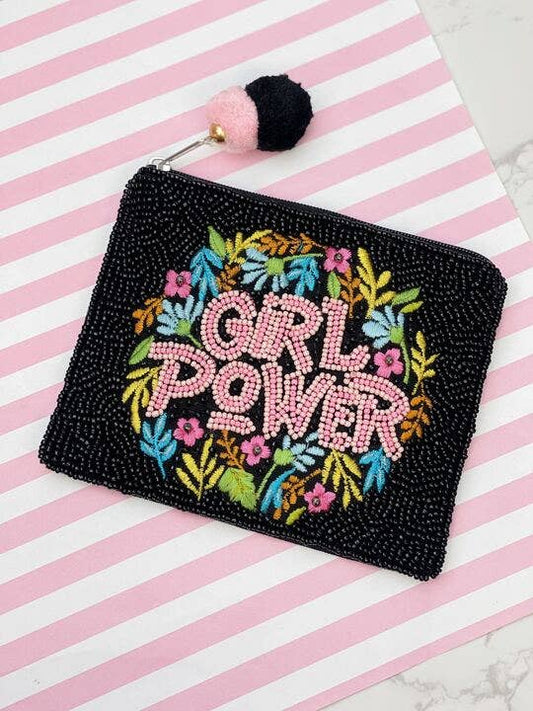 'Girl Power' Embroidered Zip Pouch