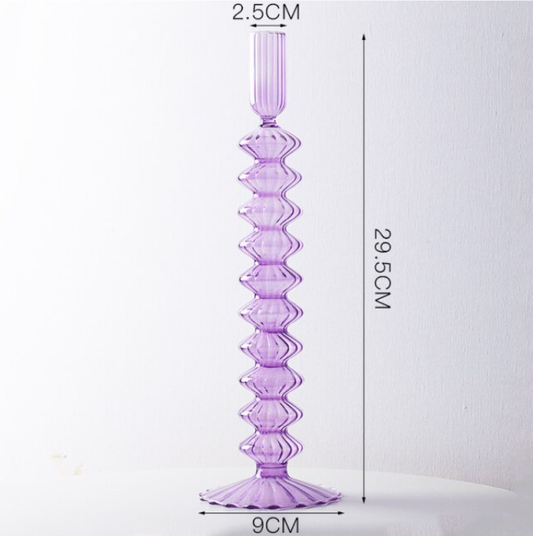 Lace Taper Glass Candlestick Holder: Purple