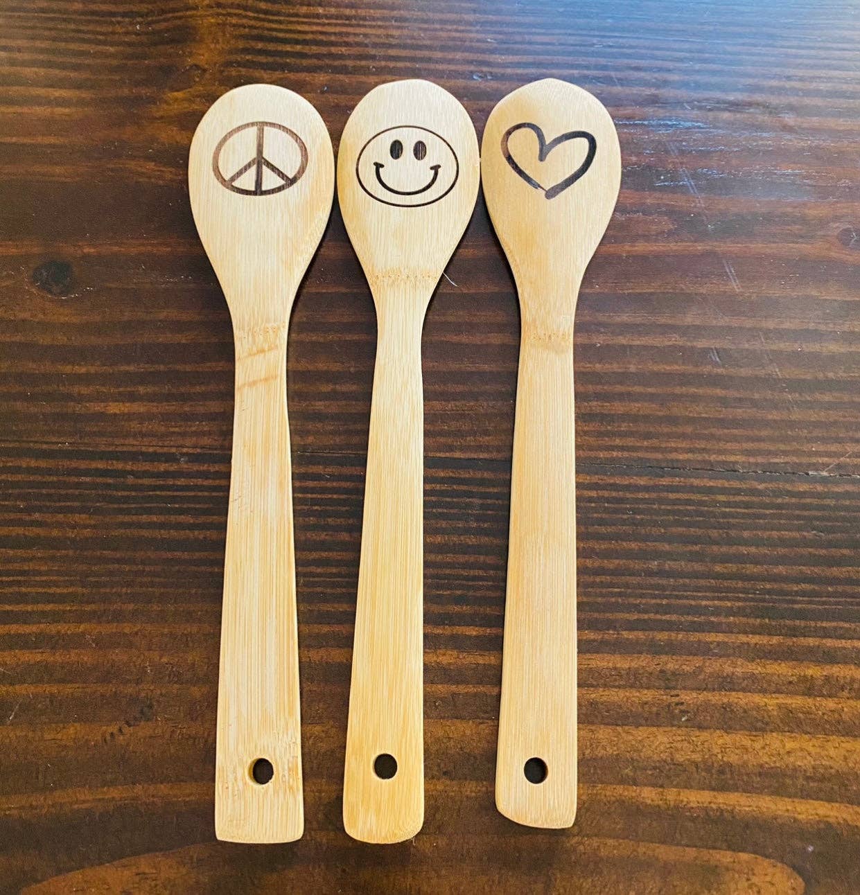 Peace Love Happiness Bamboo Spoon