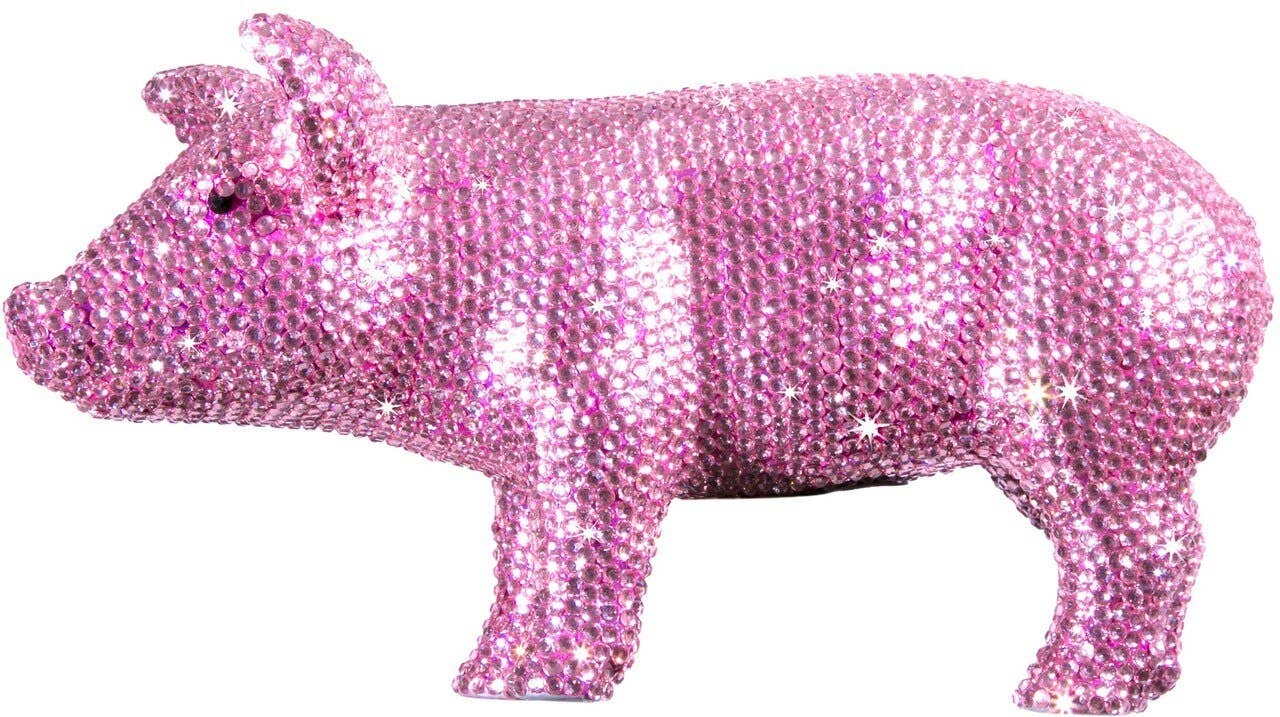 Pink Rhinestone Piggy Bank - 12"long