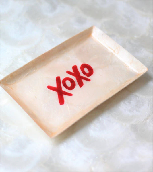 6" Capiz Rectangular Tray - XOXO (Red/White)