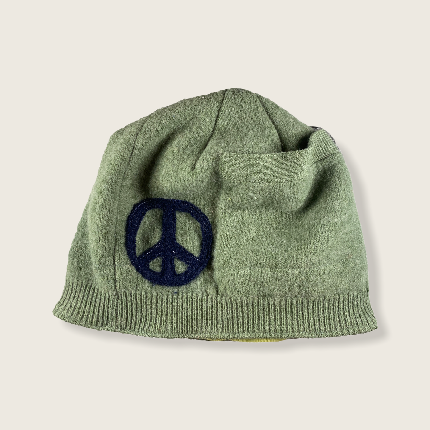 Wool Hat-Peace: Navy on Green / One Size Fits Most