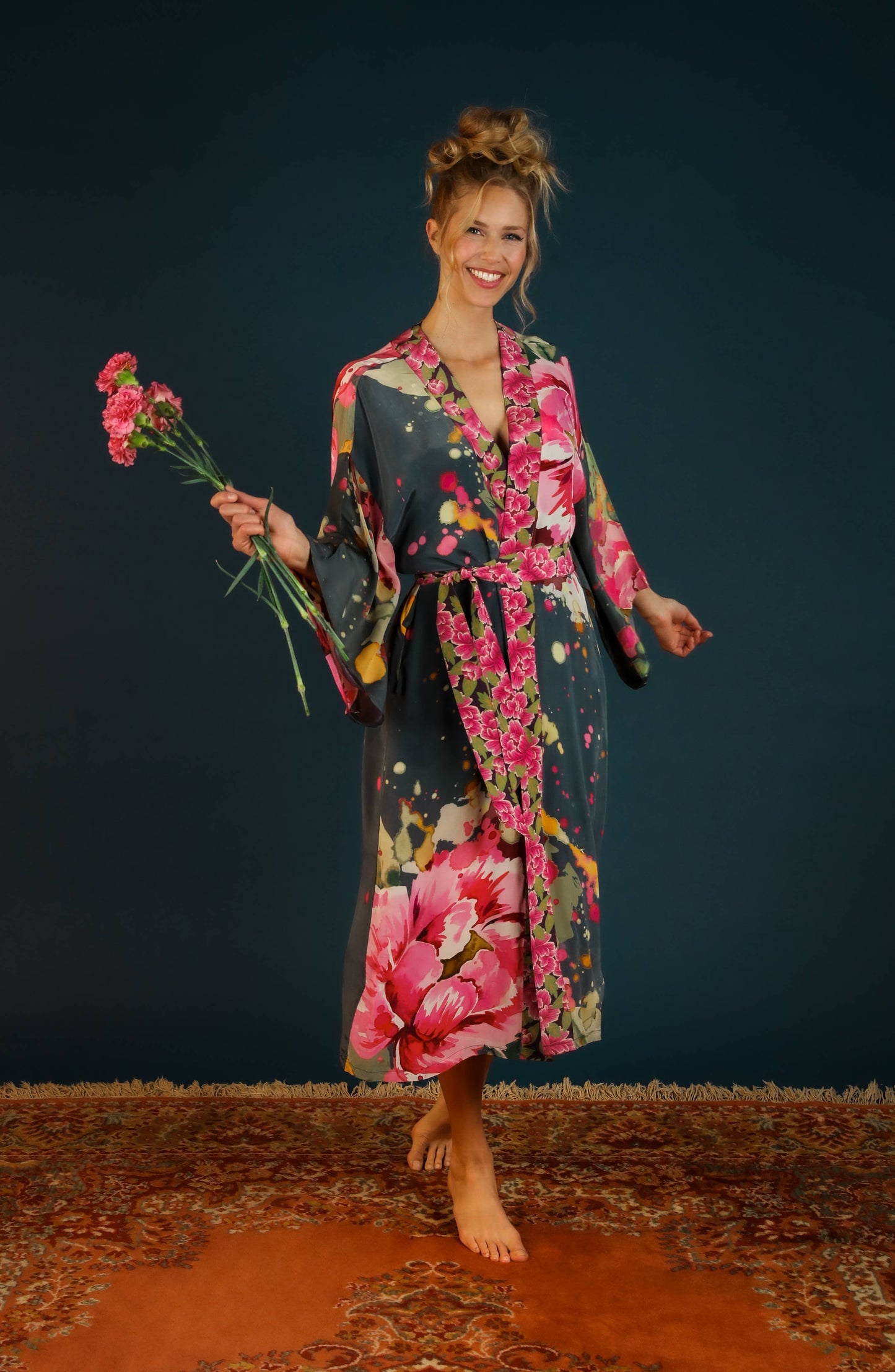 Painted Peony Kimono Gown