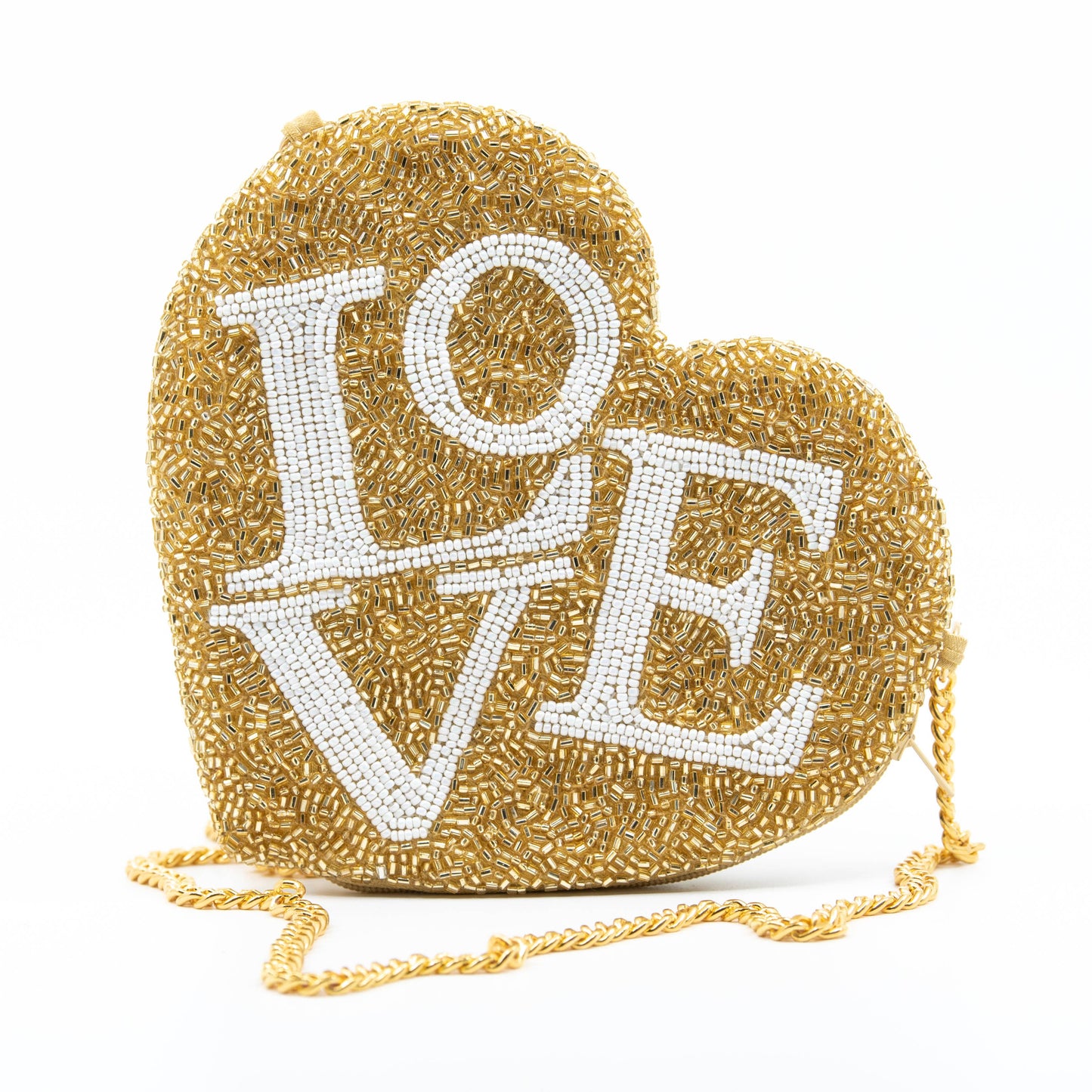 Gold Beaded Love Heart Purse