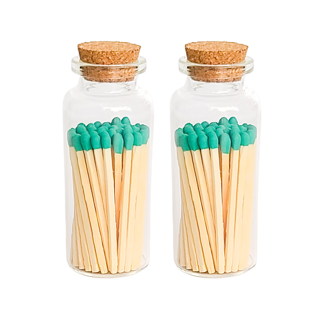 Aqua Matches in Medium Corked Vial