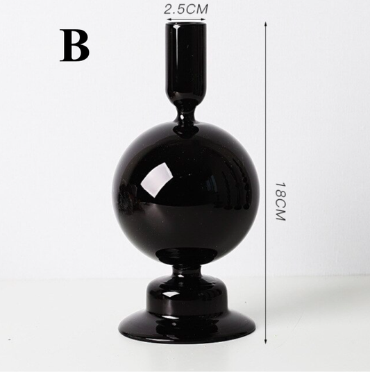 Black Glass Candlestick Holder