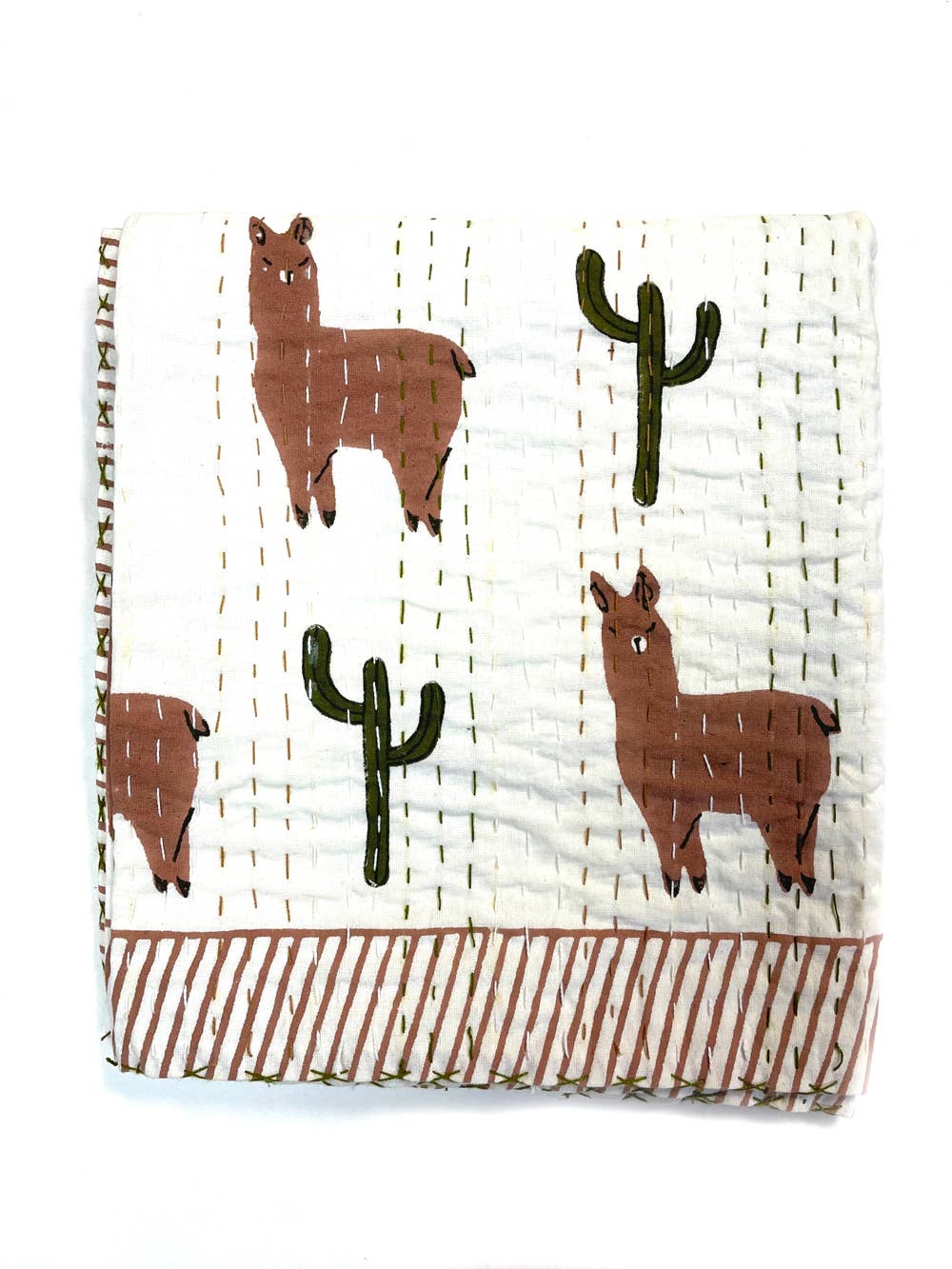 Block Printed Kantha Quilt - Llama Print