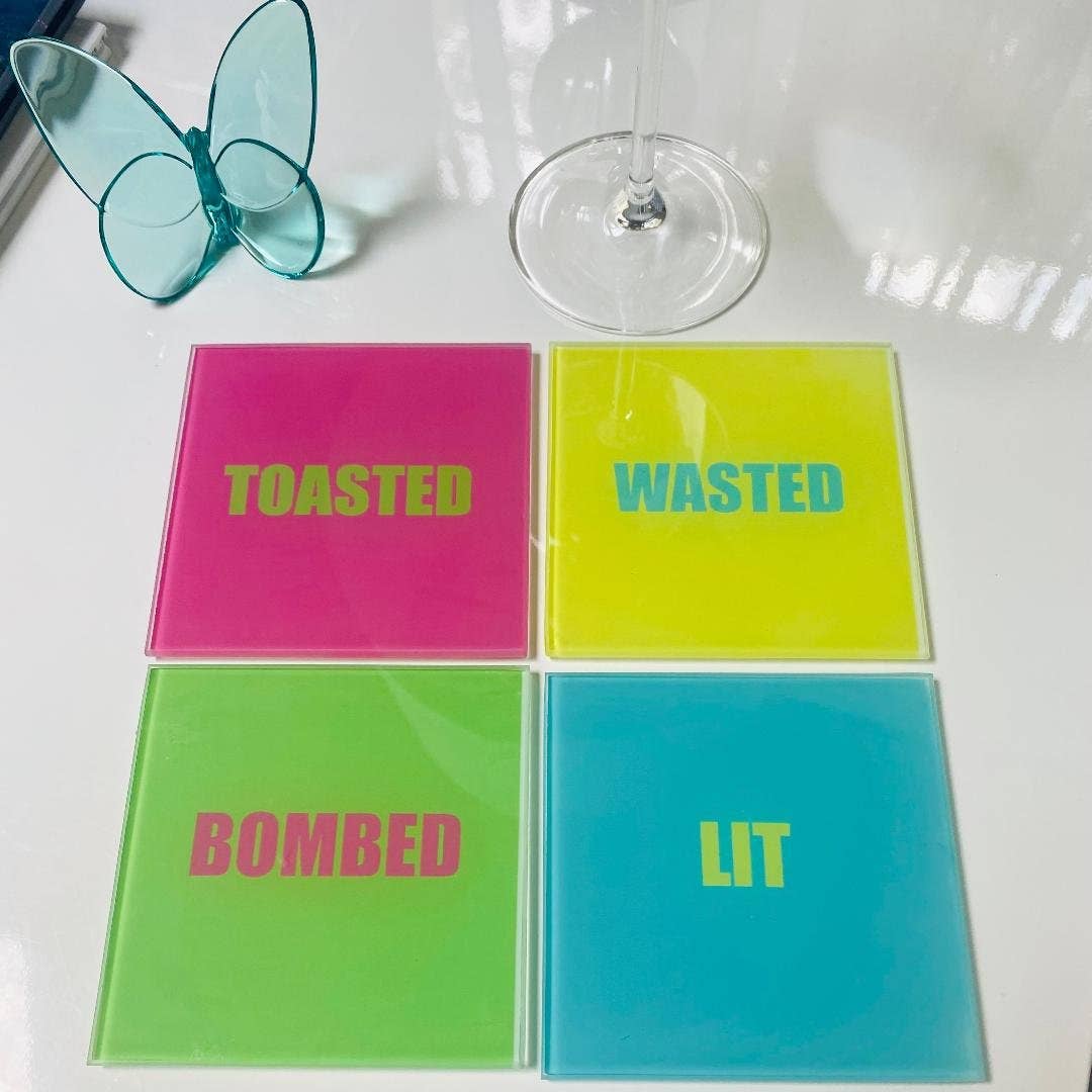 Get Your Drink On Glass Coasters S/4